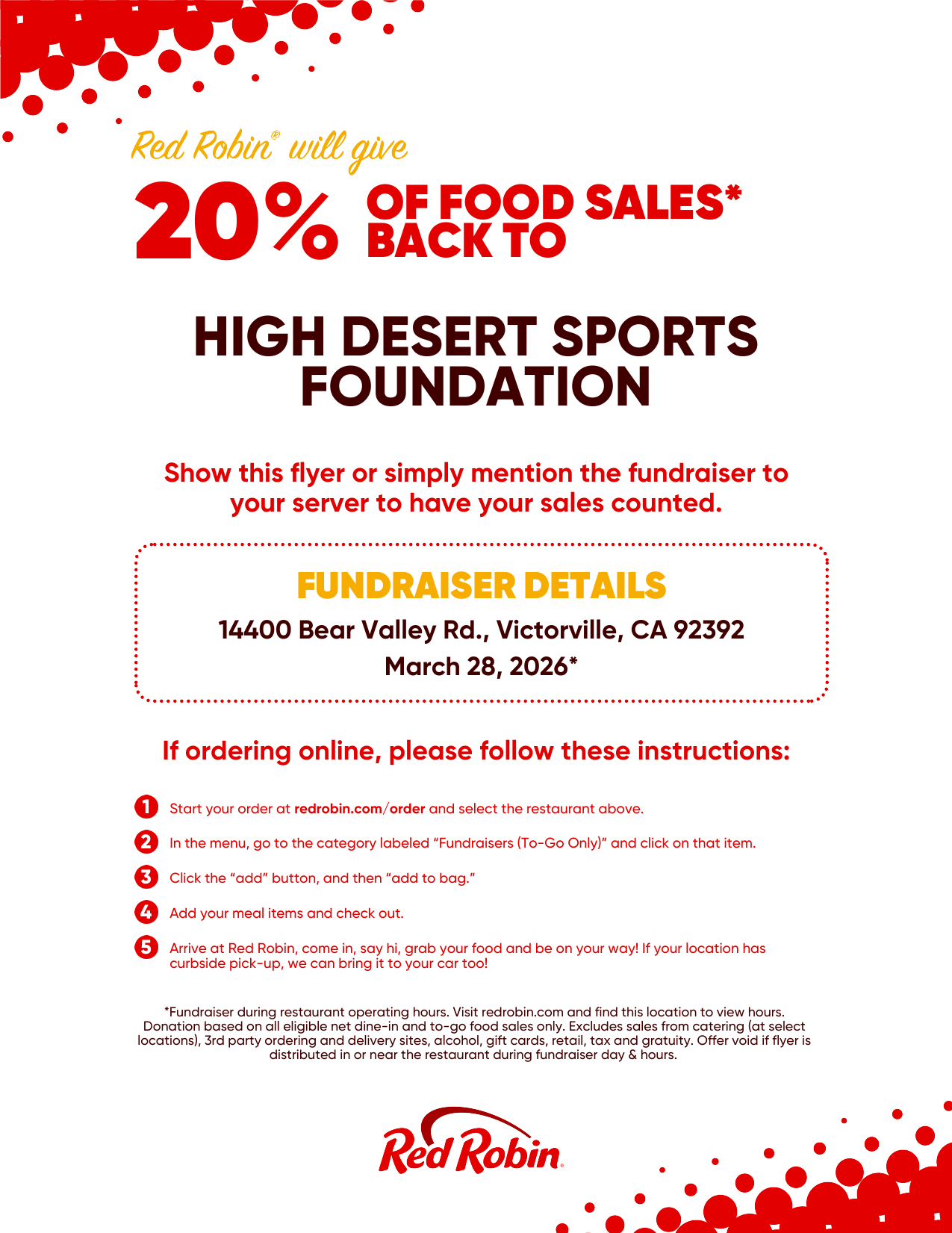 HDSF Red Robin Fundraiser